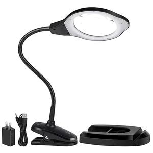 Magnifying Glass lamp, Dylviw 2X Magnifier Light with Metal clamp, Table Base Holder USB Powered Classic Black Portable Clip Desktop Magnifying lamp, Great for Daily Reading, Hobbies, Workbench