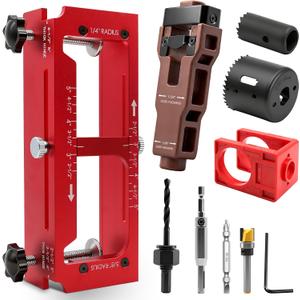 ALL-IN-ONE Door Hinge Jig, Door Lock and Door Latch Installation Kit, Aluminum Alloy Router Template for Hinge Mortising from 2.5" to 5" and Types of Square, 1/4", 5/8" Radius, Door Hole Drilling Kit