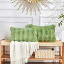 Faux Rabbit Fur Throw Pillow Covers 24x20 Inch Sage Green - Thick Bubble Fluffy Fuzzy Decorative Cushion Cover for Sofa Bedroom - Soft Plush Pack of 2 Pillow Cases