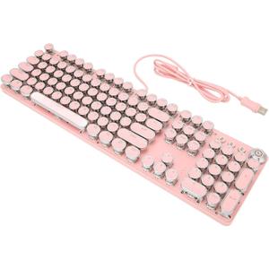 Mechanical Keyboard, 104 Keys Wired Retro Typewriter Round Punk Keycap Gaming Keyboard with Adjustable RGB Backlit Multi Mode for Typist E-Sports() (Pink)