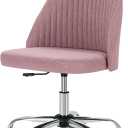 Yapamar Modern Fabric Armless Adjustable Swivel Office Desk Chairs with Wheels - Pink