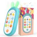 Richgv Baby Cell Phone Toy - Sensory Learning Toys with 12 Functions, 6 to 12 Months, Light & Multi Sound Effects, Teething Toys for Babies & Infant Gifts (Bunny Blue)