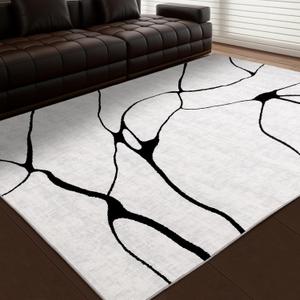 YIHOUSE Modern Washable 8'x10' Area Rug for Living Room Bedroom - Large Abstract Black and White Rug Non-Slip Ultra-Thin Home Decor,Warping, 8x10ft