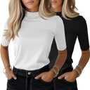 Ficerd 2 Pack Women's Mock Turtleneck T Shirts, Half Sleeve Business Casual Tunic Tops Slim Fit Summer Basic Dressy Tee Shirt