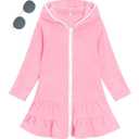 LUCKYGAL Girls Swim Cover Up Kids Swimsuit Coverup Pink Long Sleeve Zip-Up Beach Pool Clothes, Size 6
