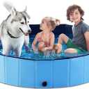 Jasonwell Foldable Dog Pool Collapsible Hard Plastic Dog Swimming Pool Portable Kiddie Pool Pet Pool Doggie Wading Pool Bath Tub for Puppy Small Medium Large Dogs Cats and Kids 55.1" (Plastic Board Blue)
