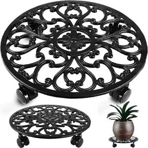 14 Inch Rolling Plant Stand with Wheels Metal Plant Caddy with Wheels Heavy Duty Round Plant Stand Indoor Iron Plants Rollers for Plants, Plant Dolly Planter on Wheels, 1 Pack