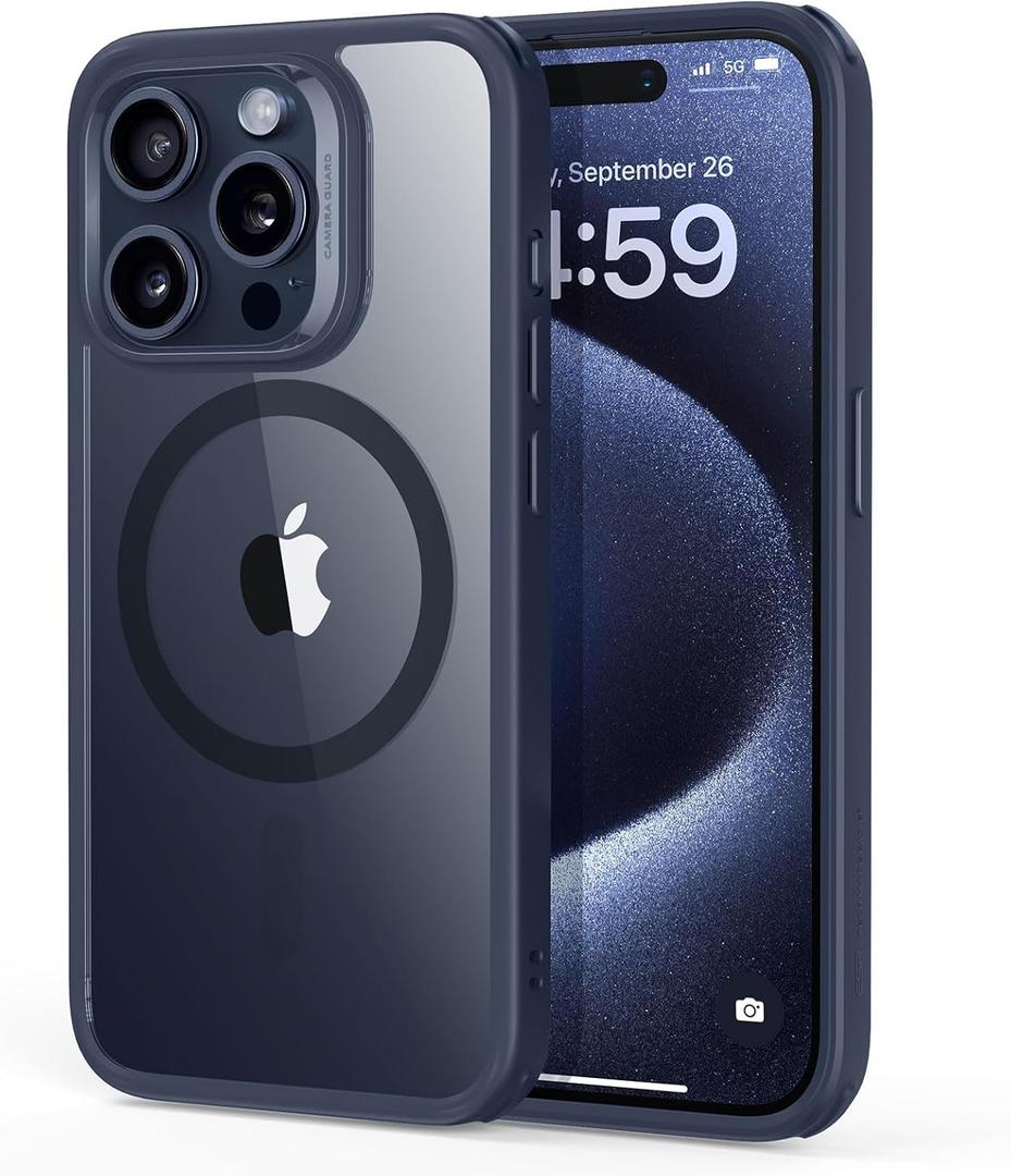 ESR for iPhone 15 Pro Max Case, Compatible with MagSafe, Military-Grade Protection, Yellowing & Scratch-Resistant Back, Magnetic Phone Case for iPhone 15 Pro Max, Classic Series, Clear Dark Blue