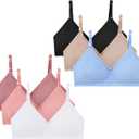 MIK-QUE Girls Seamless Training Bras Adjustable Straps Sports Bras 8-10,10-12,12-14 (Medium, Eraser Red + Coffee Color + Skin Tone + Fresh Sky Blue + White + Black)