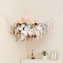 Lilly's Love Stuffed Animal Storage Macrame Hammock, Large - Boho Room Decor Toy Storage - Corner Hanging Plushie Stuffed Animal Net Organizer (White)