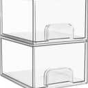 Vtopmart 2 Pack Small Clear Stackable Storage Drawers,Acrylic Bathroom Makeup Organizer,Plastic Storage Bins For Vanity, Undersink, Kitchen Cabinets, Pantry, Home Organization