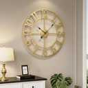 Large Wall Clock Gold Clocks for Living Room, 24 Inch Decorative Wall Clocks Battery-Operated, Modern Metal Round Clock Silent Non Ticking for Kitchen Mantel Bedroom Office Decor, Arabic Numerals