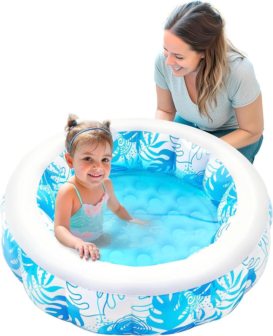 SLOOSH Inflatable Kiddie Pool for Kids, 36"x8.5" Swimming Pool with Soft Pad Floor for Kid & Toddler, Round Blow Up Baby Ball Play Pit Pools for Swim Party, Portable Indoor & Outdoor Water Toys (Blue)