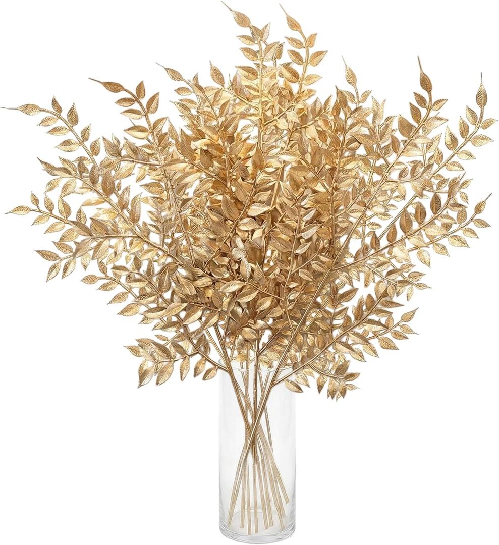40 Pcs Decor Fake Leaves for Christmas Decor Gold Leaf Artificiales para Table Wedding Home Room Office Decoracion (21inch)