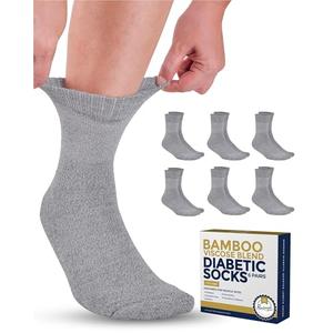 Pembrook Bamboo Viscose Diabetic Socks for Women & Men - 6 Pairs Ankle Socks for Swollen Feet | Neuropathy Socks | Moisture Wicking Ankle Neuropathy Socks for Men | Mens Diabetic Socks | Gray, L