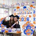 Orange Blue Graduation Decorations 2026 - Graduation Decorations Set with Congrats Grad Backdrop,Banner,Balloons,Porch Sign,Honeycomb Centerpieces for High School College Celebrations Supplies