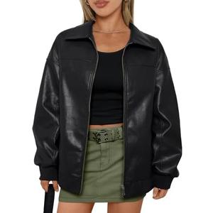 AUTOMET Womens Oversized Leather Jackets Zip Up Coats Faux Motorcycle Bomber Outfits Fall Trendy Fashion Winter Clothes 2025 XL