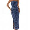 ZESICA Women's 2026 Summer Floral Strapless Maxi Sun Dress Bodycon Beach Vacation Wedding Guest Formal Cocktail Party Dresses, Grey Blue, M