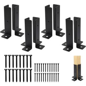 8 pcs Adjustable Deck Post Anchor Base Brackets - Fit 1.5x1.5, 2x2, 2x4, 4x4 Posts - Wood Fence Pergola Kit, Heavy Duty Half Column Black Support Base for Deck Railing