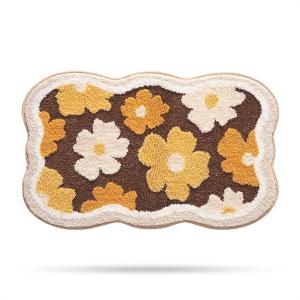 Molesun Floral Bath Mat, Bathroom Rug Non-Slip Soft Shower Rug Microfiber Cute Bath Rug for Kids, Water Absorbent Thick Shaggy Floor Mats for Bedroom, Kitchen, Home Decor, 16x24, Brown