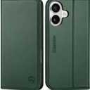 SHIELDON Genuine Leather Case Wallet for iPhone 17 6.3-inch 5G 2025 | Folio, Wallet, Magnetic Closure, Kickstand, RFID Blocking Card Slots, Full Protection, Soft Phone Cover - Evergreen