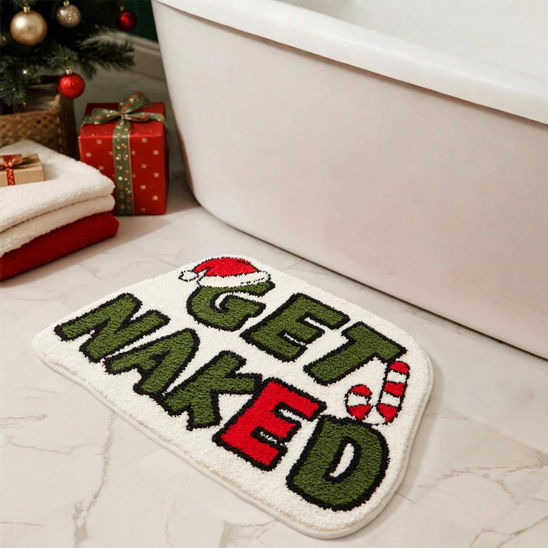 Get Naked Bath Mat, Christmas Bathroom Rugs Extra Soft Absorbent, Non Slip Washable Bathroom Mat Holiday Xmas Home Decor Indoor Bath Rug, Christmas-Themed Get Naked, 20"x30"