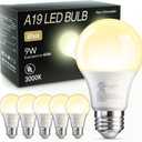 TJOY 6 Pack A19 LED Light Bulbs, 60 Watt Equivalent LED Bulb, Warm White 3000K, Efficient 9W, E26 Standard Base, Non Dimmable Energy Saving Lightbulb, 800LM, 80 CRI, 120V, UL Listed