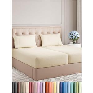 Split King Size 5 Piece Sheet Set - Comfy Breathable & Cooling Bed Sheets Set - Hotel Luxury Bedding for Women, Men, Kids, Teens, Boys & Girls - Deep Pockets, Soft, Wrinkle Free - Oeko-Tex - Off White