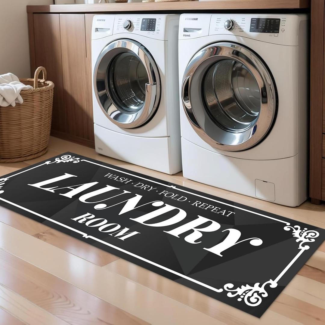 Laundry Room Rug: 17"X60" Non-Slip Washable Runner Rug, Rolled-up NO Creases, Laundry Room Decor and Accessories, Text Design Laundry Mat - Area Rug for Farmhouse Kitchen Living Room Hallway