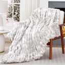Touchat Ruched Faux Rabbit Fur Throw Blanket, 700 GSM Luxury Dual-Sided Soft Cozy Blanket, Fuzzy Fluffy Plush Blanket for Bed, Couch and Sofa - 50"x60", Tie-dye Gray
