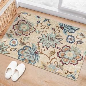 Beeiva Floral Rugs for Entryway 2x3, Paisley Washable Entryway Rug Non Slip Ultra Thin, No Skid Throw Door Mat Indoor Entrance Small Carpet for Kitchen Bathroom Bedroom