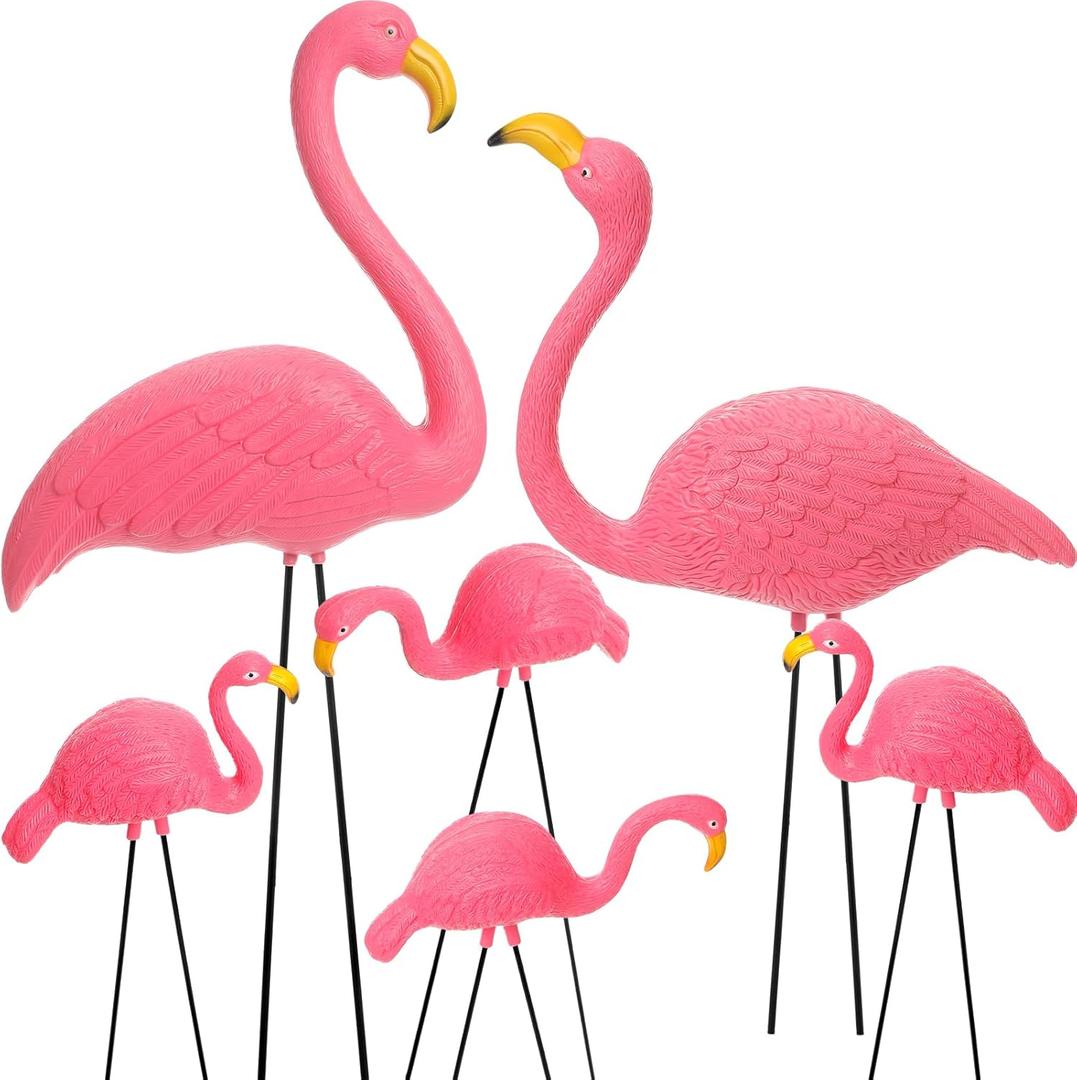 Pink Flamingo Yard Decorations, 2 Extra Large 28" and 4 Small 18" Tall Flamingo Yard Ornament with Metal Stakes, Plastic Lawn Statue Garden Patio Outdoor Decor for Luau Tropical Parties
