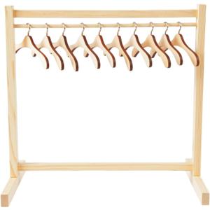 Doll Clothes Hanger Dolls Garment Rack with 10 Pcs Wooden Clothes Hanger Small Wooden Clothing Rack for Dollhouse