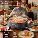 Stariver 6L Electric Hot Pot with Divider, 1300W, Dual-Flavor Pot for Two Broths, 5-Temp Control & Non-Stick Coating, Electric Pot for Shabu Shabu, Fondue, Perfect for Family Gatherings & Parties (Grey)