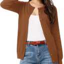 GRACE KARIN Womens Long Sleeve Knit Cardigan Sweaters Casual Dressy Open Front Button Down Cardigans Spring Outfits (Large, Brown)