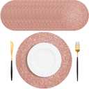 SMUAENSS 100 PCS Rose Gold Paper Placemats Disposable, 13.5" Round Disposable Table Mats, Rose Golden Shiny Table Mats for Birthday Wedding Holiday Party Home Dining Tableware