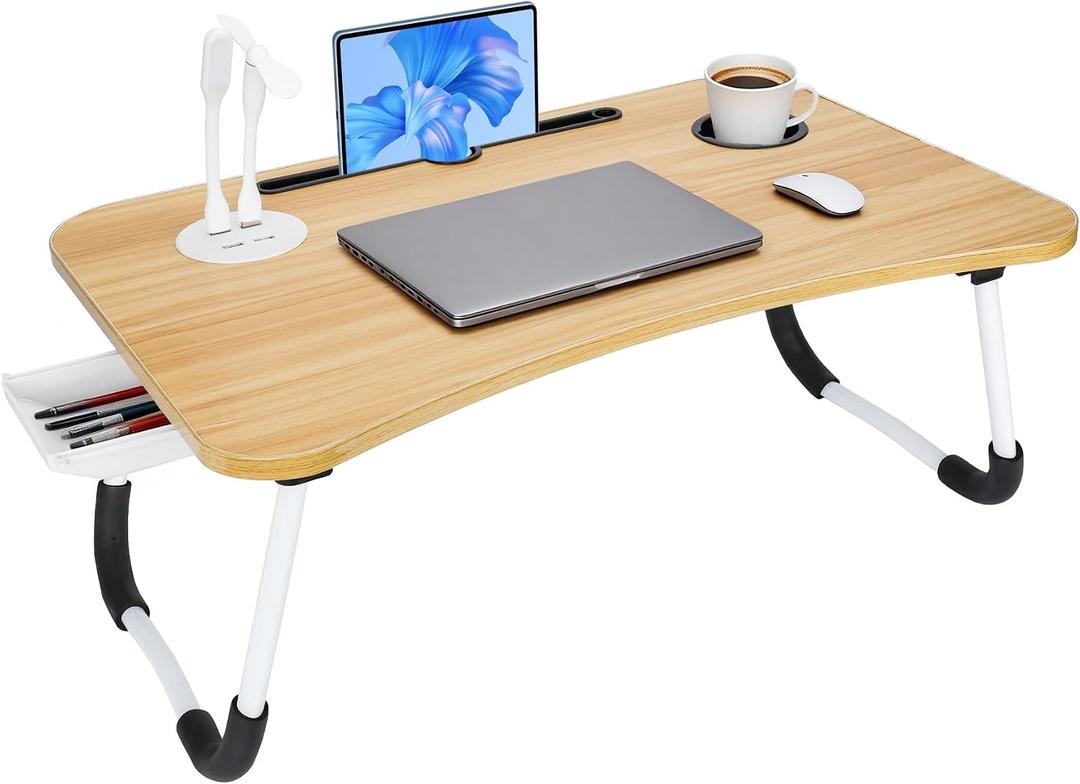 Laptop Bed Desk, Lap Desk, Laptop Table with USB Charge Port, Desktop Card, Cup Holder, Foldable Bed Tray Table for Couch Sofa Chair Floor Eating Working