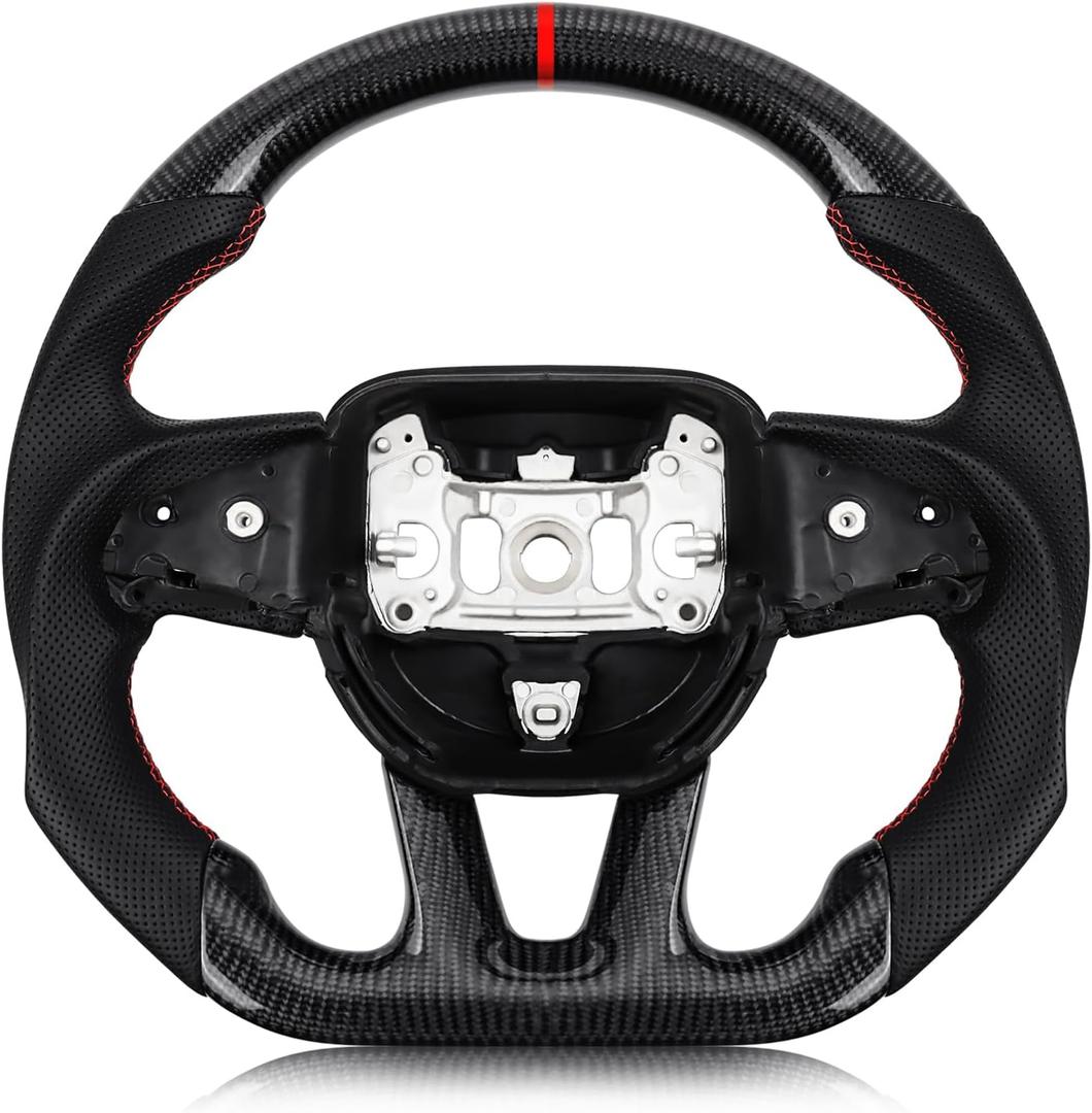 Real Carbon Fiber Steering Wheel For Dodge/Jeep Grand Cherokee/SXT/GT/RT/SRT/HELLCAT D-shaped Nappa Perforated Leather Flat-bottom Steering Wheel