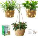 2 Pack Hand Woven Hanging Planters for Indoor Plants, 8 Inch Hanging Baskets, Plant Hanger Indoor, Wall Baskets with Light, Hanging Flower Pots with 3 Hooks, Macrame Plant Hanger for Garden Home Decor