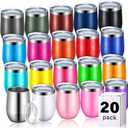 20 Pack Stainless Steel Wine Tumblers with Lids Bulk 12 oz Double Wall Insulated Wine Cups Stemless Powder Coated Glass for Coffee Cocktails Champagne Laser Engrave DIY Gift, 20 Assorted Colors