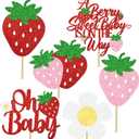 Strawberry Oh Baby Centerpiece Sticks Glitter Berry Sweet Baby Shower Decorations Strawberry Theme Birthday Party Table Toppers Berry First Centerpieces for A Baby is On The Way Baby Shower Supplies