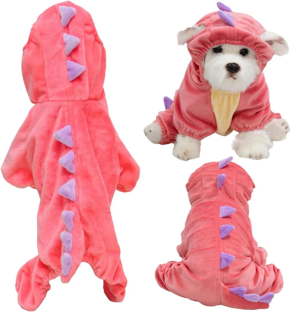 Freebily Funny Dog Dinosaur Costume Halloween Dinosaur Cosplay Warm Apparel for Small Medium Large Pink 2XL
