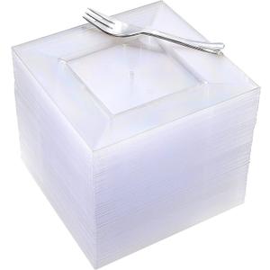 Supernal 100pcs Clear Dessert Plates with 100pcs Silver Dessert Fork, Clear Square Plates, Party Essentials Appetizer Plates,Silver Plastic Silverware, Perfect Choice for Wedding and Party Supernal 100pcs Clear Dessert Plates with 100pcs Silver Dessert Fork, Clear Square Plates, Party Essentials Appetizer Plates,Silver Plastic Silverware, Perfect Choice for Wedding and Party