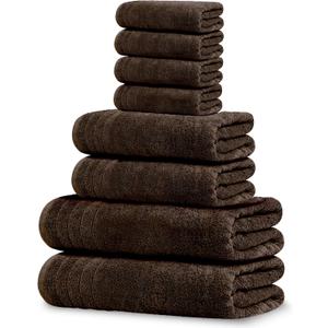 Tens Towels Pack of 8 Towels Set, 2 Extra Large Bath, 2 Hand, 4 Washcloths, 100% Cotton, Lighter Weight, Quicker to Dry, Super Absorbent, Perfect for Bathroom, Brown
