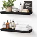 24"x6.8"x1.6" Slanted Floating Wall Shelves 2-Pack - Rustic Black Finish, Heavy-Duty Solid Wood Design with Hidden Brackets - Perfect for Living Room, Kitchen, Bathroom, or Office, 24"-set of 2