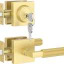 Asidrama 2 Pack Premium Champagne Bronze Zinc-Alloy Front Door Lock Set: Double Cylinder Deadbolt, Heavy Duty Security Handleset for Left/Right Exterior Doors, Universal Entry Locks