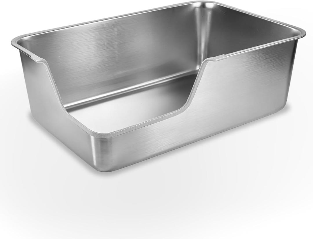 Stainless Steel Litter Box,Extra Large High Sided Litter Box for Indoor Big Cats,XL Jumbo Metal Cat Litter Boxes with Low Entry for Kittens & Senior Cats,Splash-Proof,Easy to Clean (Corner Entry)
