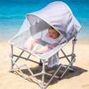 EAST OAK Foldable Baby Beach Chair with Canopy and Mosquito Net for Outdoor | Portable Baby Travel Seat with Removable Shade, Safety Lock, Breathable Mesh, Camping Chair Side Pocket, Ages 1-6 Months