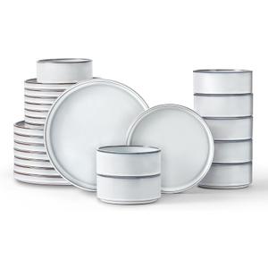 LIANYU Plates and Bowls Dinnerware Sets for 8, 24 Piece Stoneware Tableware Dishes Set Includes Dinner Dessert Plate Cereal Bowl, Rustic Terracotta Underside, Dishwasher & Microwave Safe, Lucent White