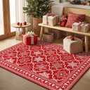 Yamaziot Christmas Area Rug 3x5 Bedroom Snowflake Washable Rug Indoor Mat Modern Xmas Red Geometric Accent Rug Soft Floor Cover Thin Carpet Non Slip for Kitchen Dining Room Living Room